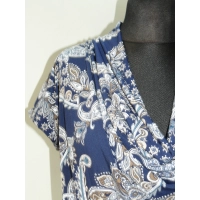 Bluzka z lejącym dekoltem woda - wzór paisley granat beż